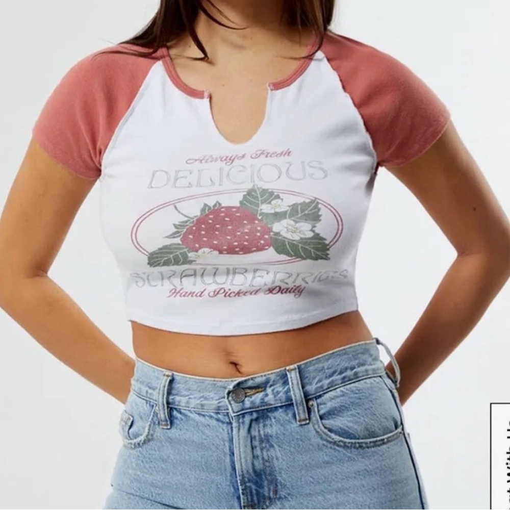 PacSun Red and White Strawberry Crop Top